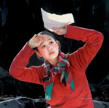 中国 Painting - 白い雲 WYD 中国の女の子